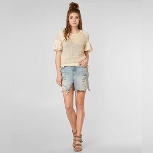 Free People We The Free Jean Skirt Relaxed Destroyed Light Denim Cotton Size 30